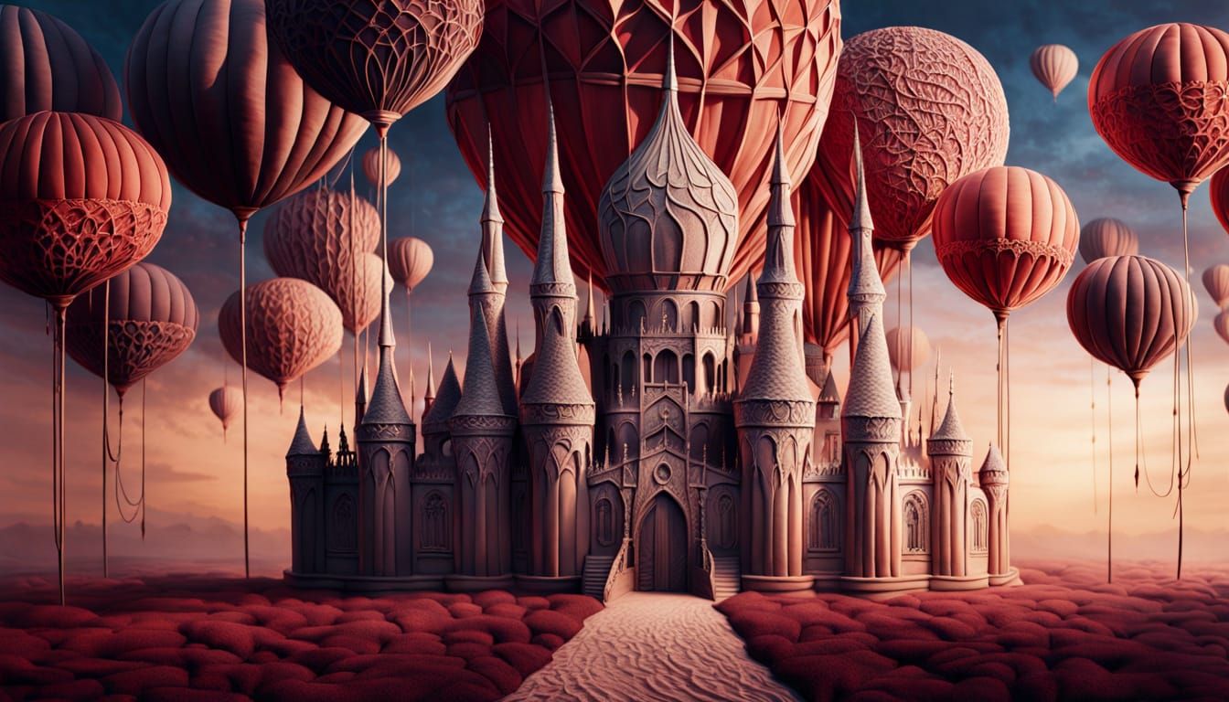 Majestic Floating Castle in Vibrant Textile Art