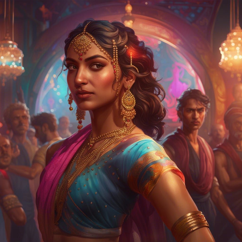 Vibrant Bollywood Dancer Portrait, Detailed Digital Art