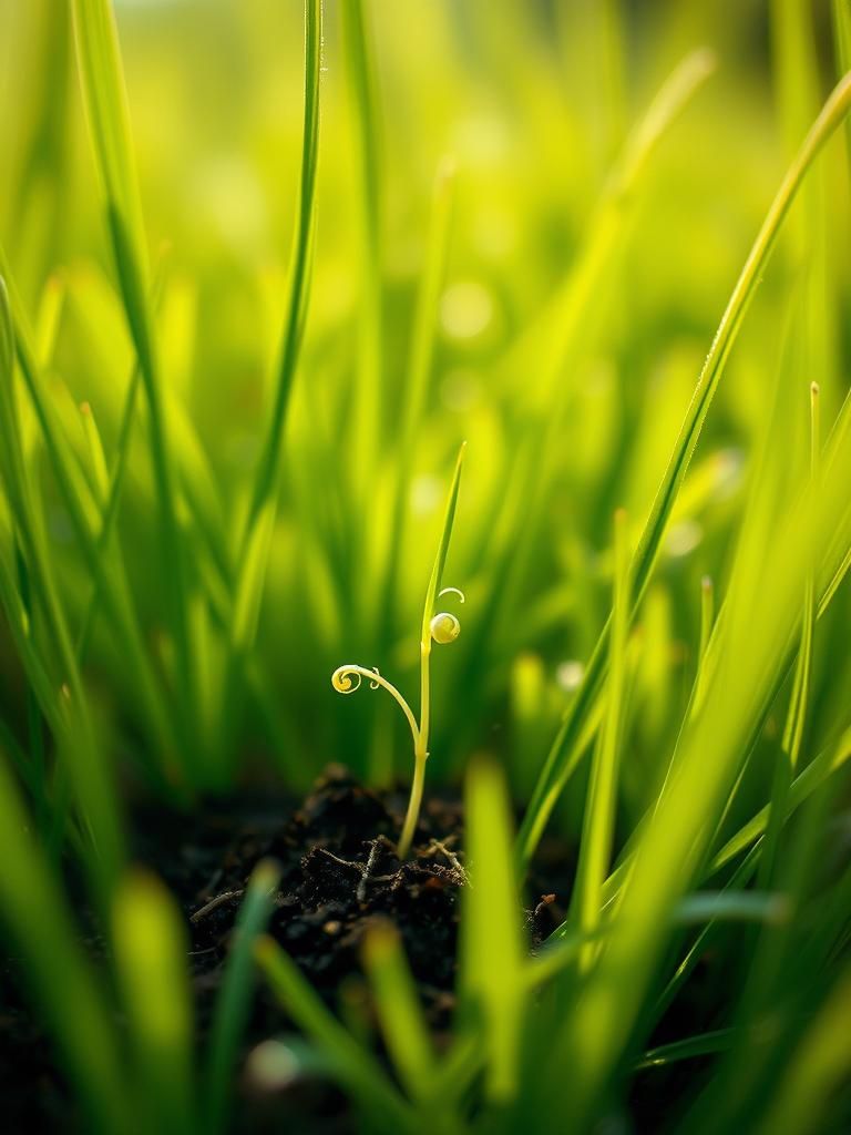 Emerging Seed in Lush Meadow, Impressionistic Style