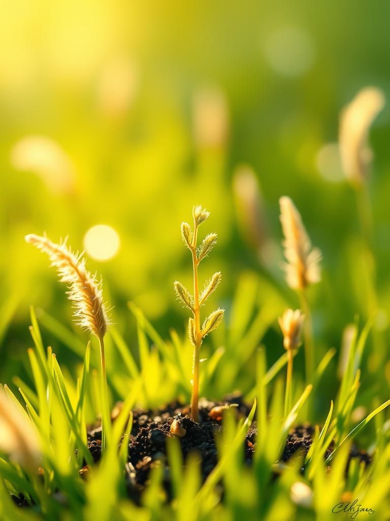 Seedling Sprouts in Lush Meadow, Watercolor Style