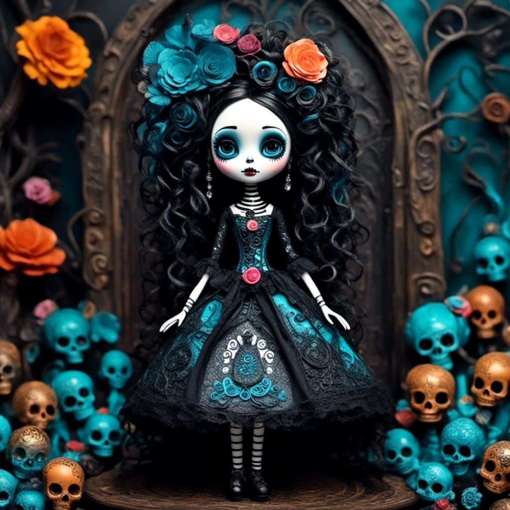 Day of the Dead Doll in Gothic Setting