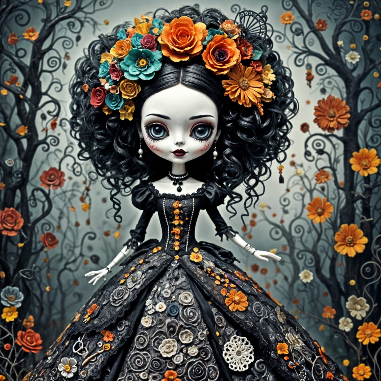 Day of the Dead Bride Doll in Gothic Style