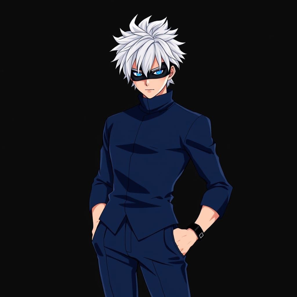 Powerful Anime Hero with White Spiky Hair and Six Eyes