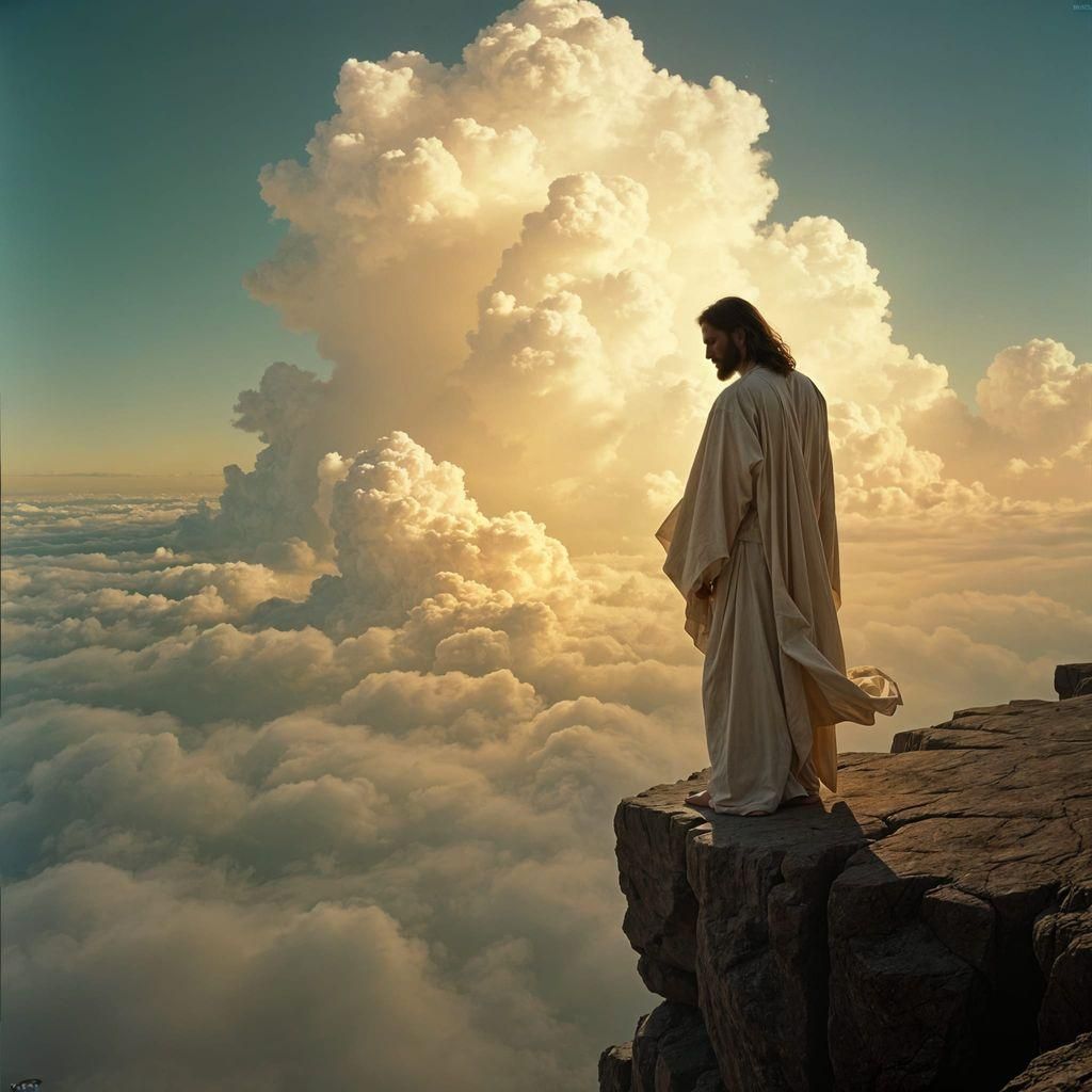 Dramatic Cinematic Image of Jesus Christ Looking at Earth