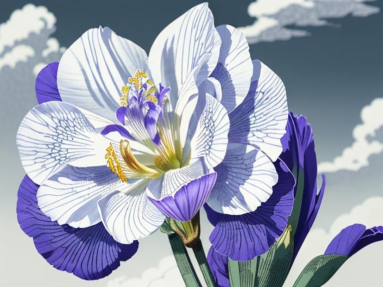 Siberian Iris in Bloom: Intaglio Etched Illustration