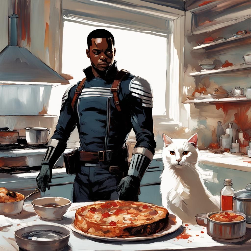 Alpine, don't you dare eat my pizza! You're a cat for god sake ~Sam Wilson