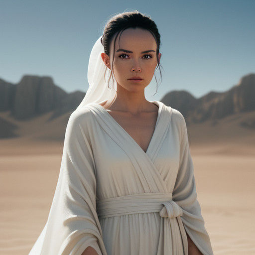 Rey in Desert Landscape, Soft Focus and Warm Glow
