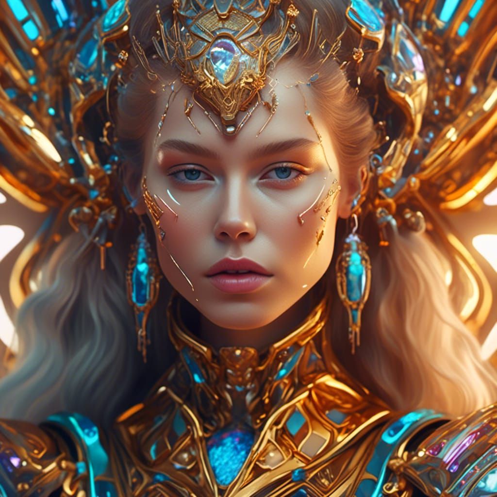 Sci-Fi Woman Portrait with Metallic Accents