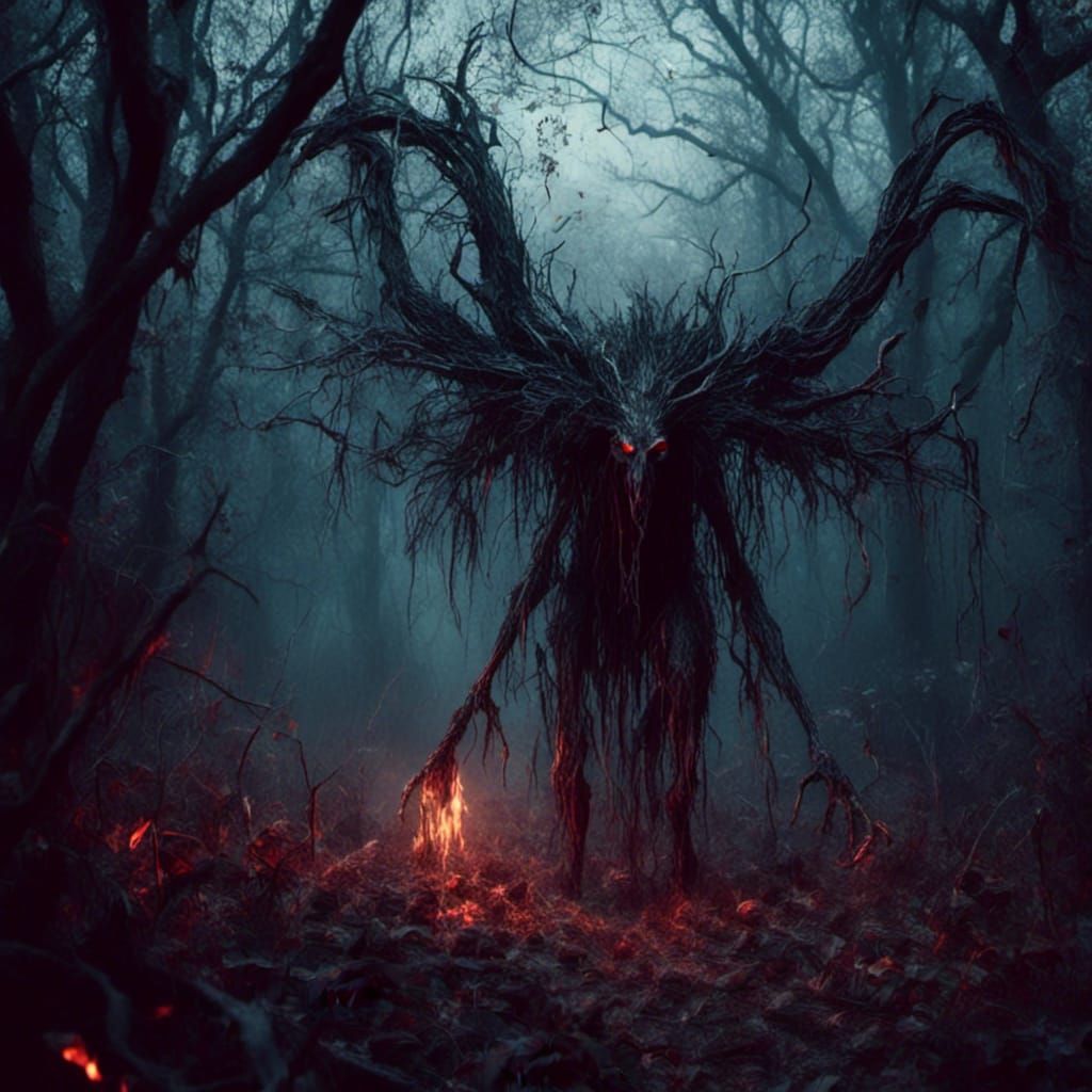 Mystical Shadow Creature in Dark Woods