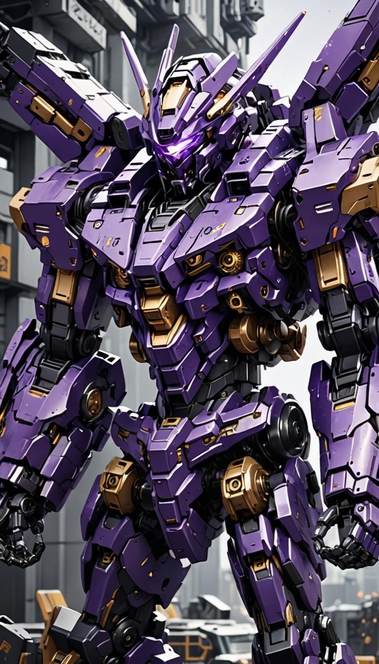 Anime art of a royal purple purely mechanical gear large mec...