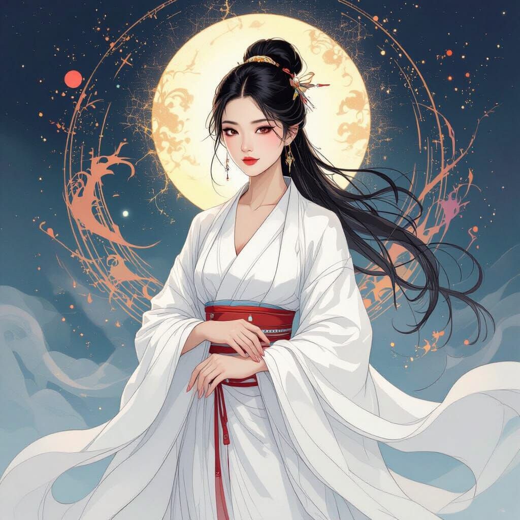 Celestial Asian Woman in White Robes: Digital Art