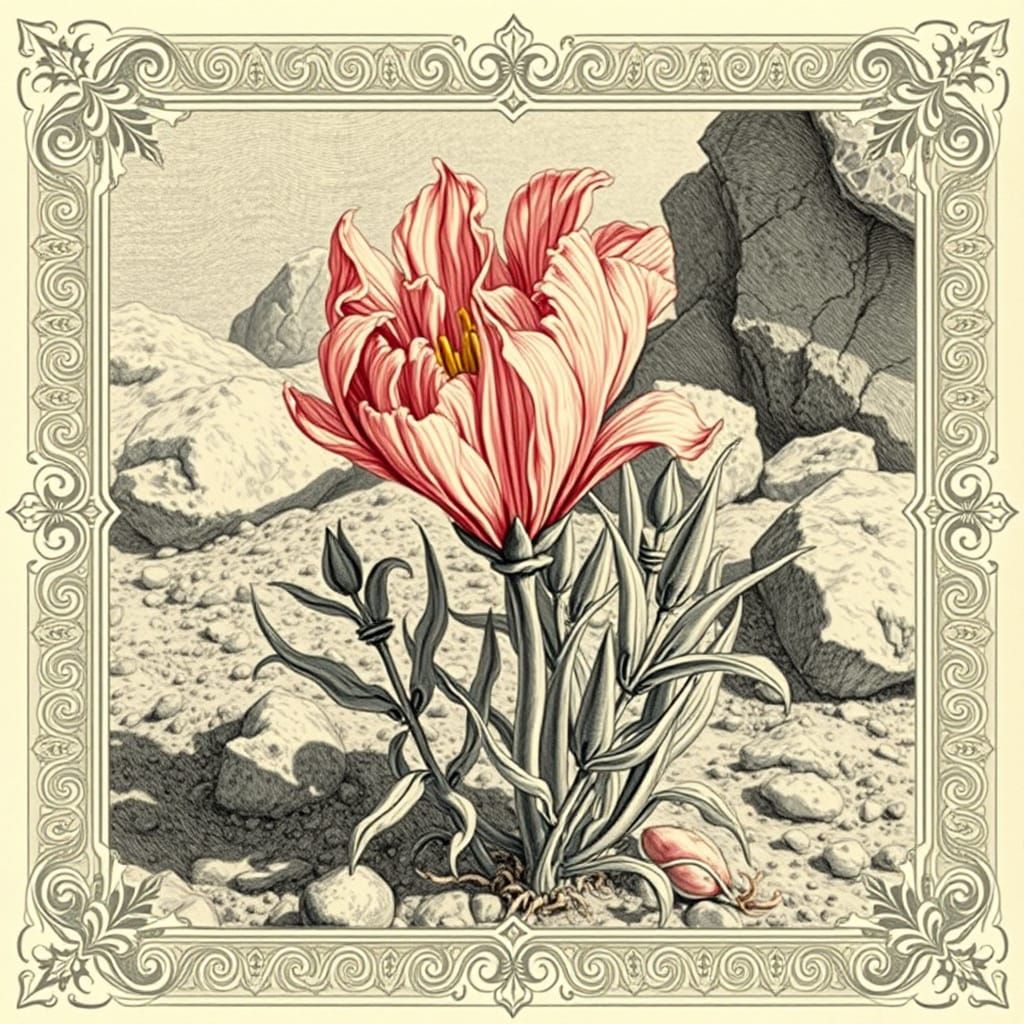 Ethereal Cistus in Antique Copperplate Style