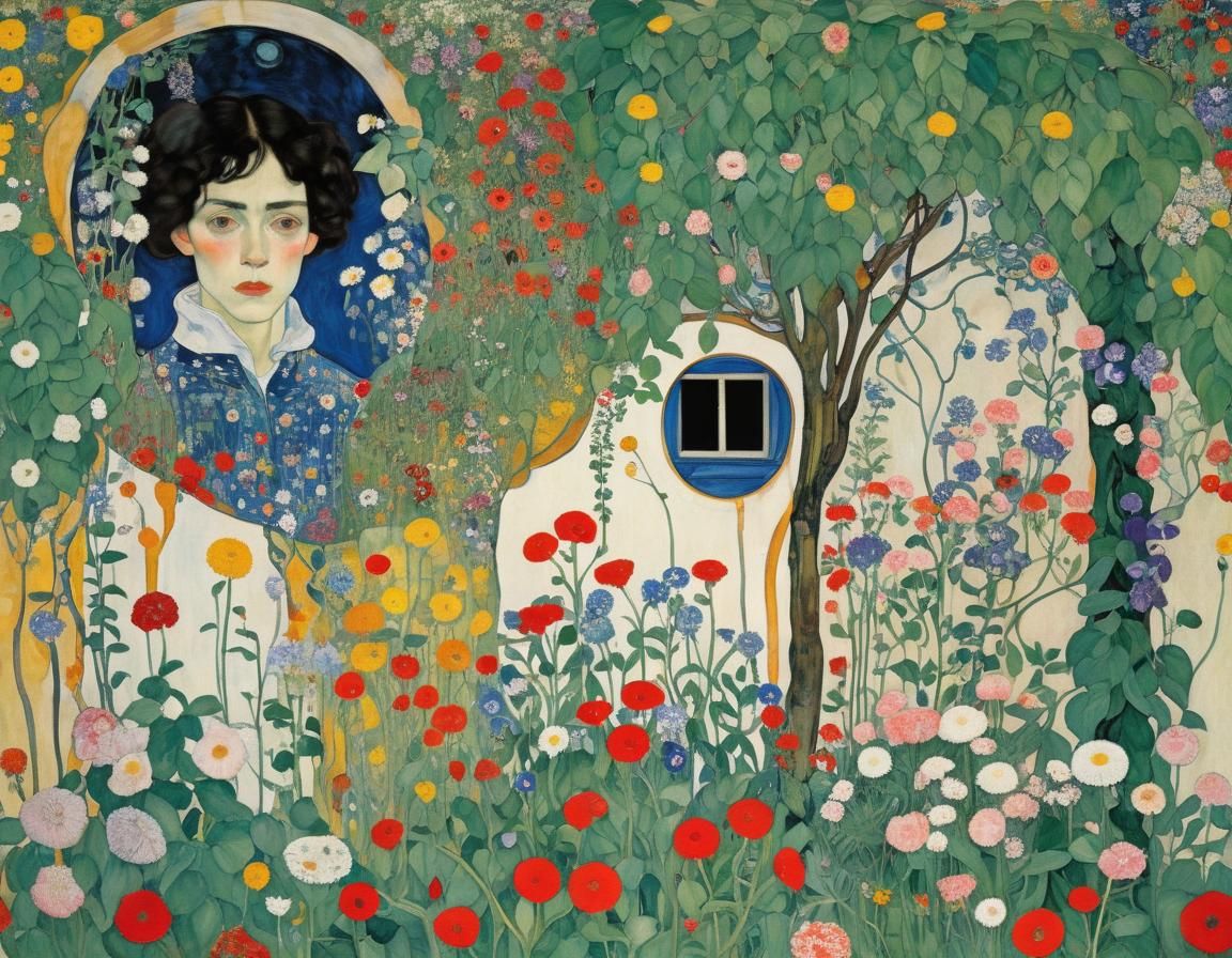 Garden View Through Wall, in Art Nouveau Style