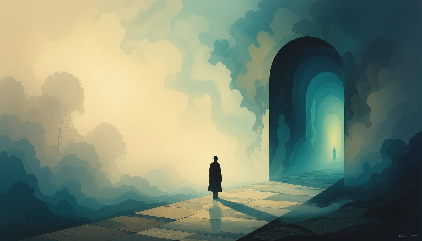 Surreal Dreamlike Landscape with Lone Figure