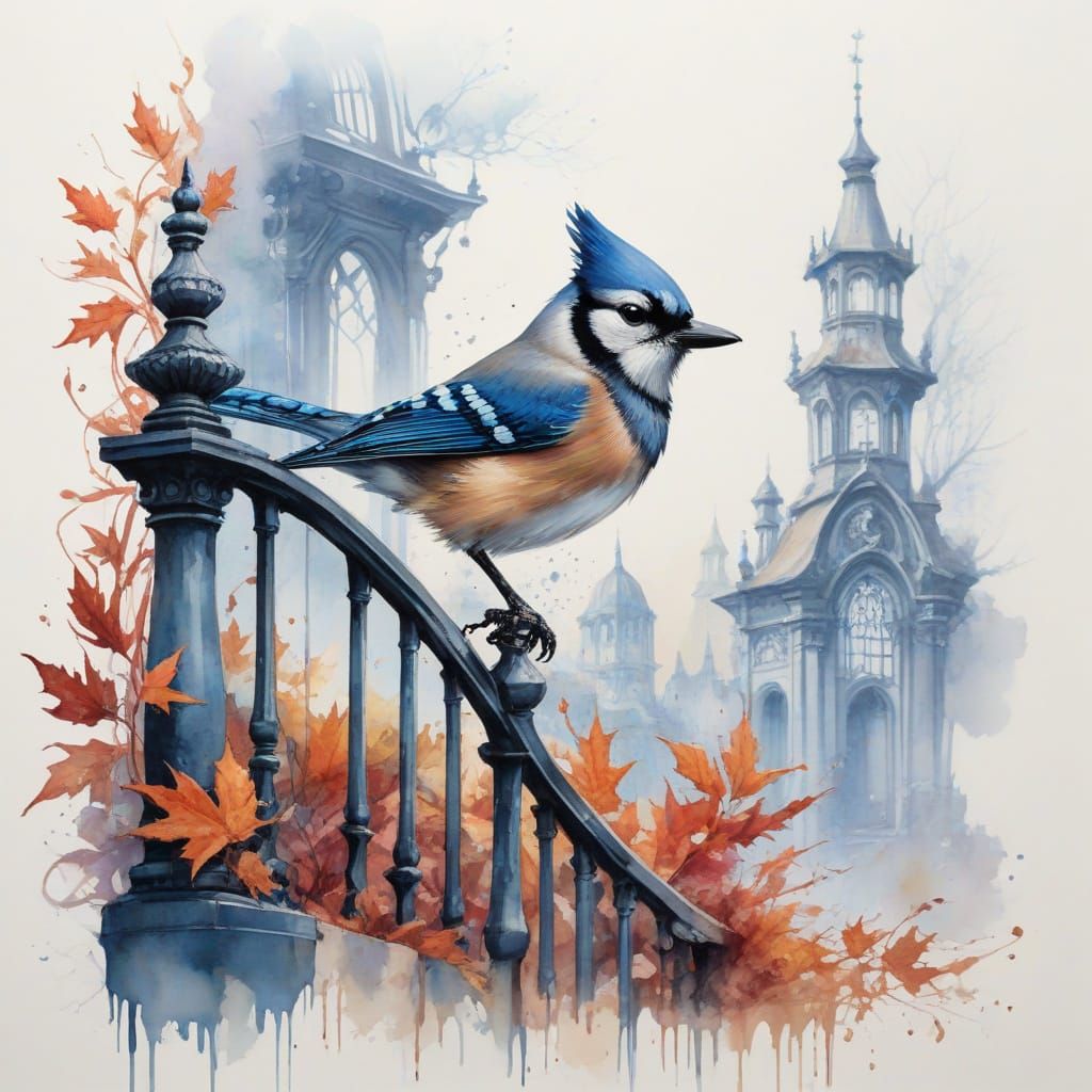 Whimsical Autumn Urban Oasis in Vibrant Watercolour