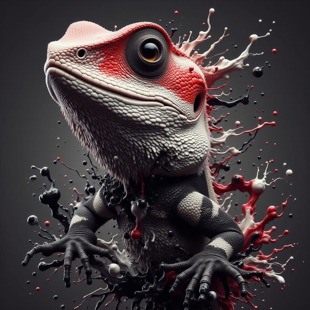 Axolotl Art in Ink Blot Style