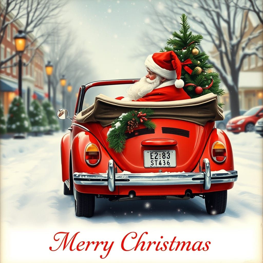 Vintage Santa in Classic Red VW Convertible