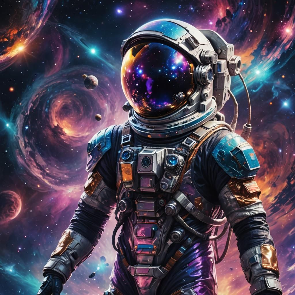 Astronaut Portrait Amidst Swirling Galaxies in Space