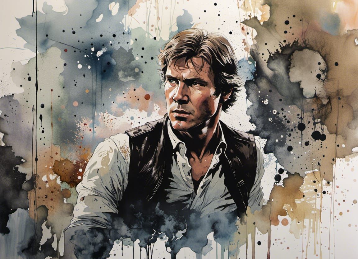 Detailed Watercolor Illustration of Han Solo