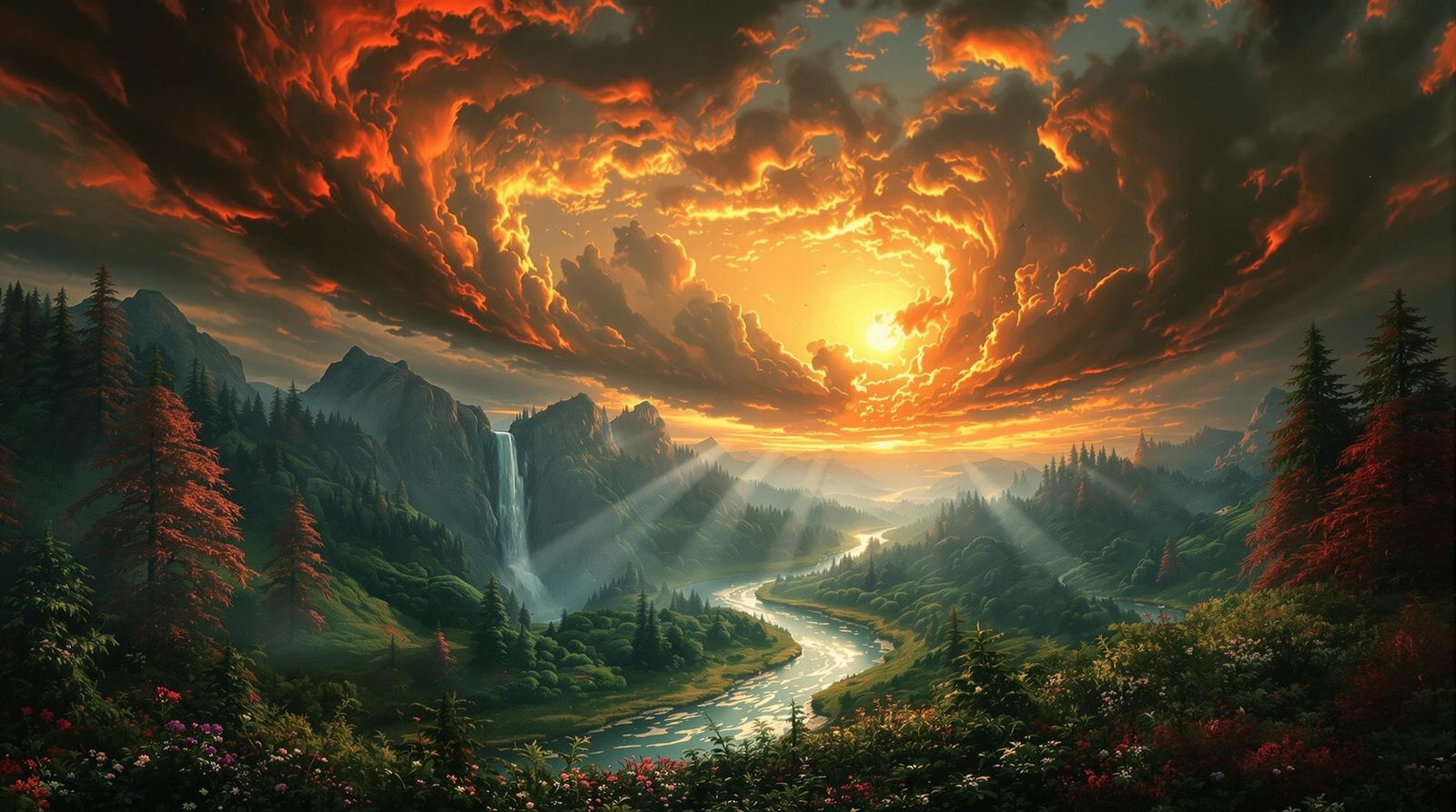 Surreal Dreamscape: Spherical Forest at Sunset