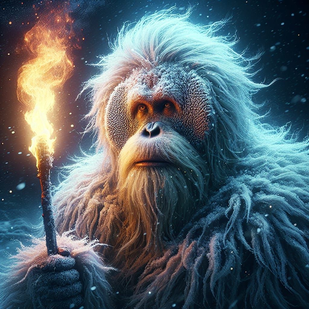 Ancient Orangutan Illuminated by Primal Fire