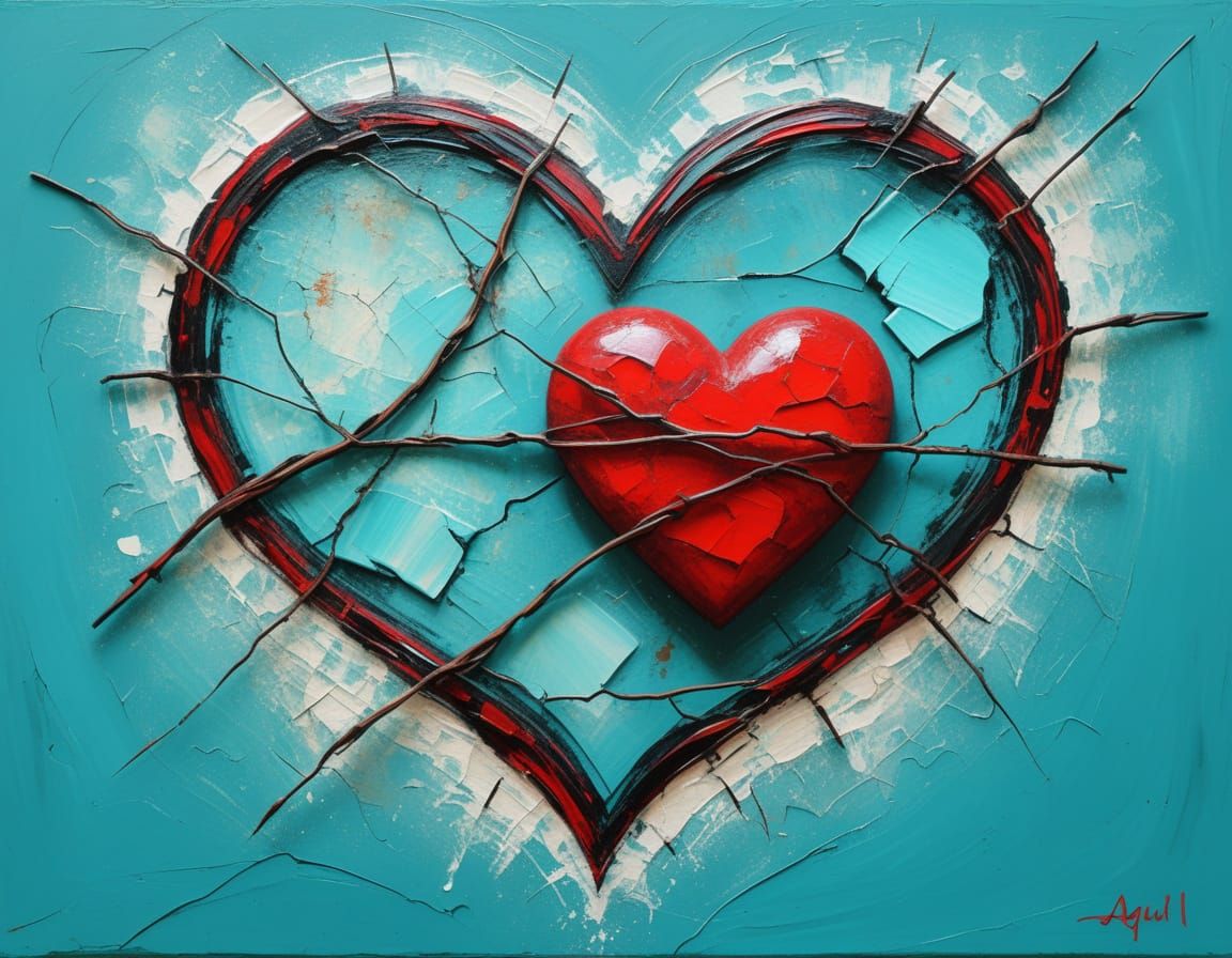 Cracked Heart Healed by Glowing Silk Threads