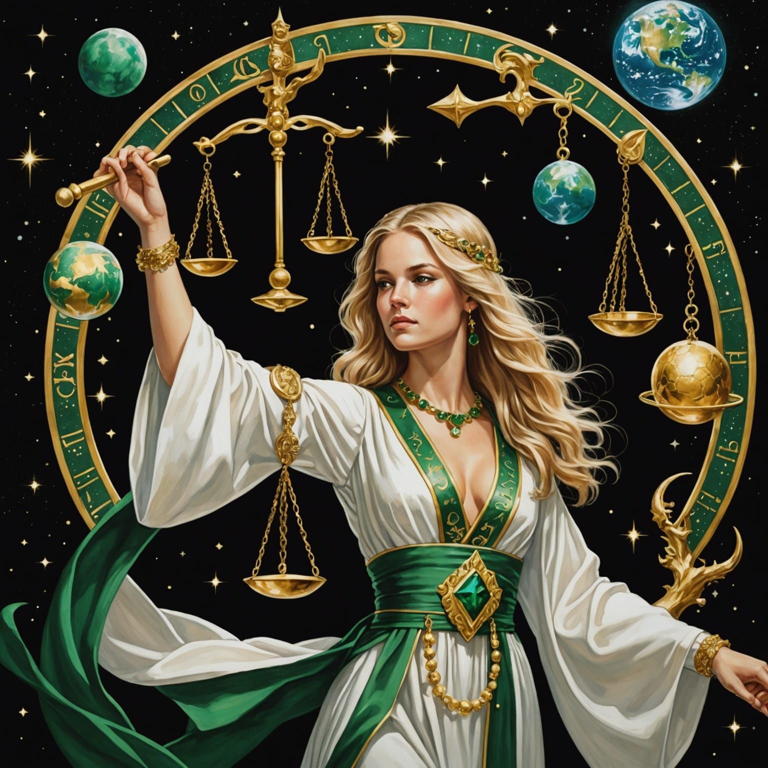 Libra Zodiac Sign with Woman and Planets
