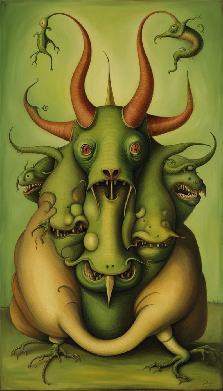 Three-Headed Monster in Style of Hieronymus Bosch