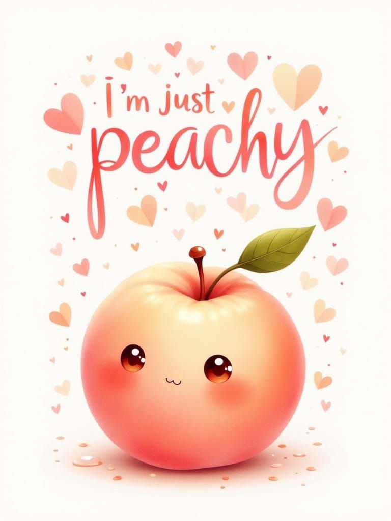 Adorable Peach Character Illustration in Watercolor Style