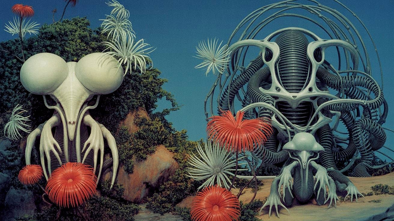 Biomechanical planet in Giger designed plants & animals