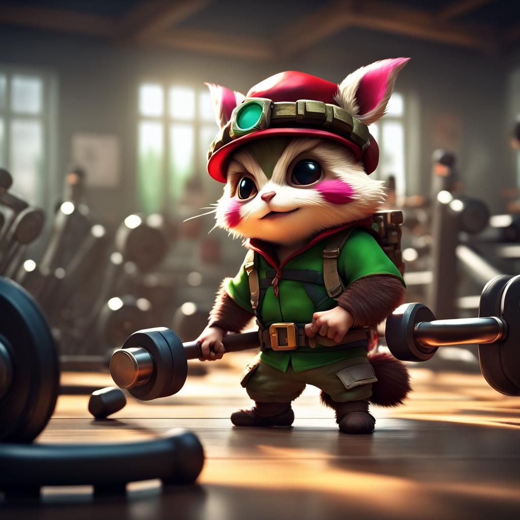 Teemo Training in the Gym: Hyperrealistic Detail