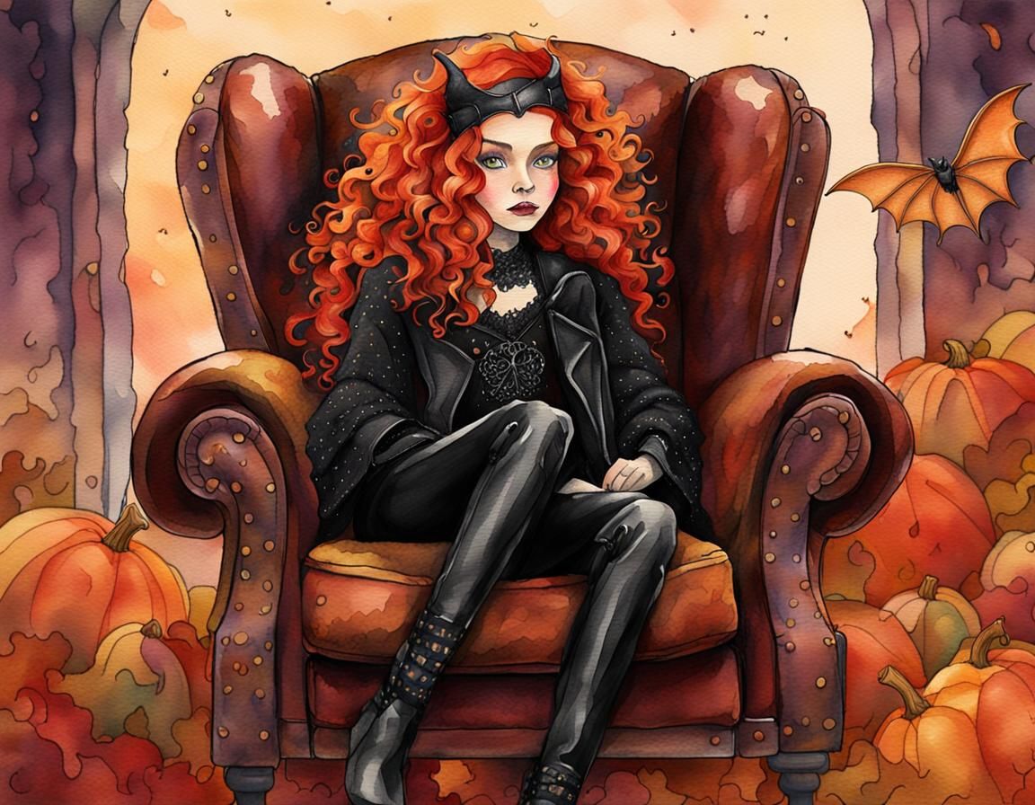 Goth Queen in Autumnal Watercolor Illustration