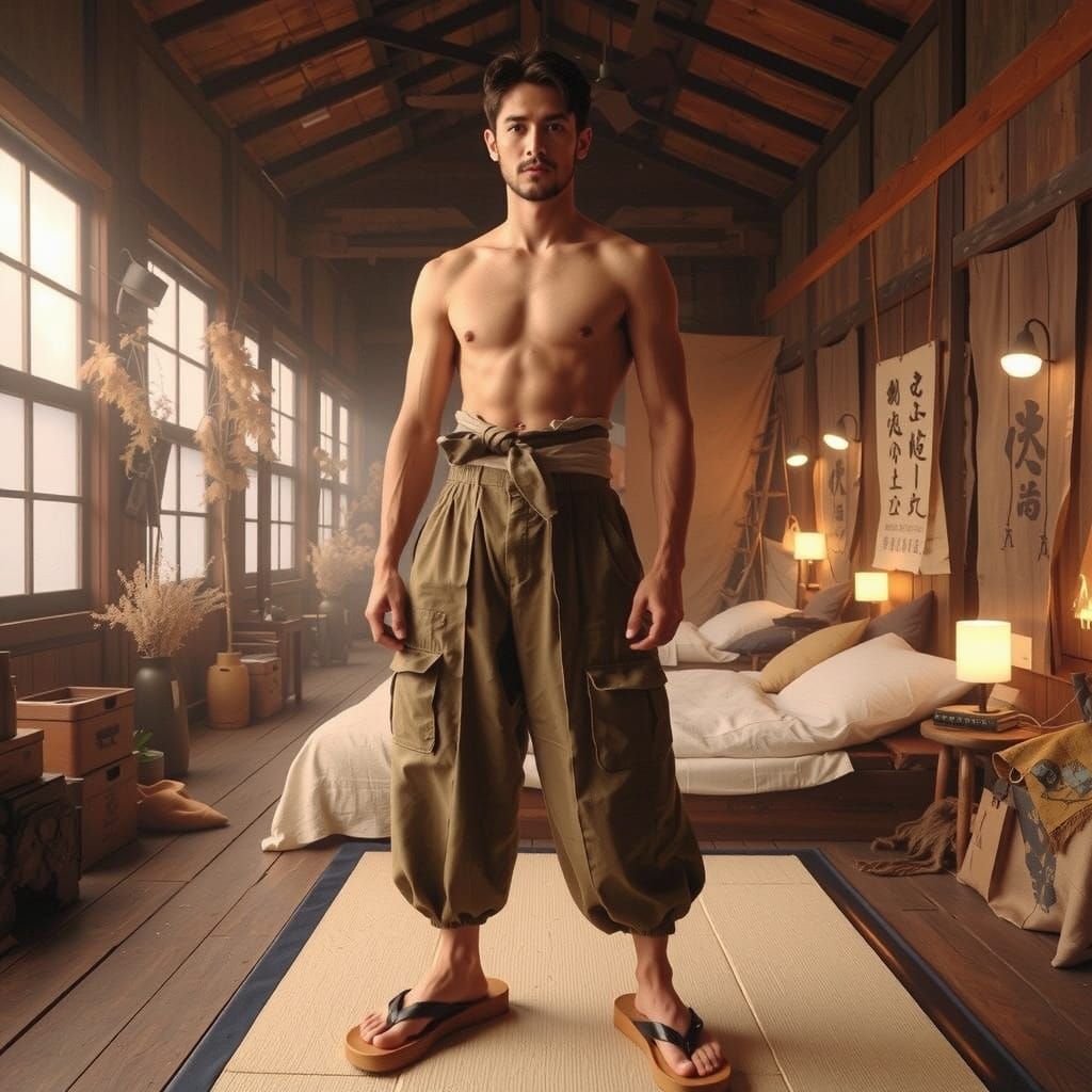 Elegant Samurai in Traditional Getas