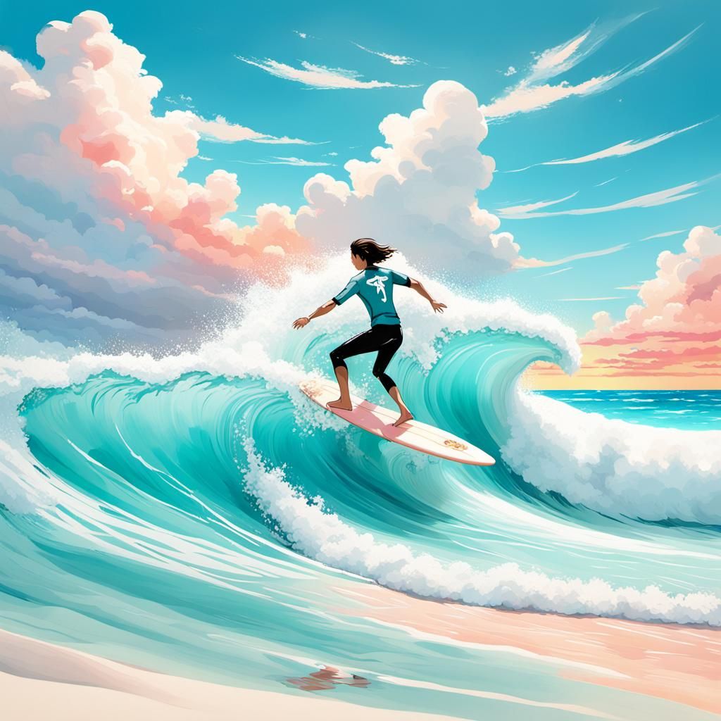 Anime Surfer Rides the Waves in 3D Rendered Style