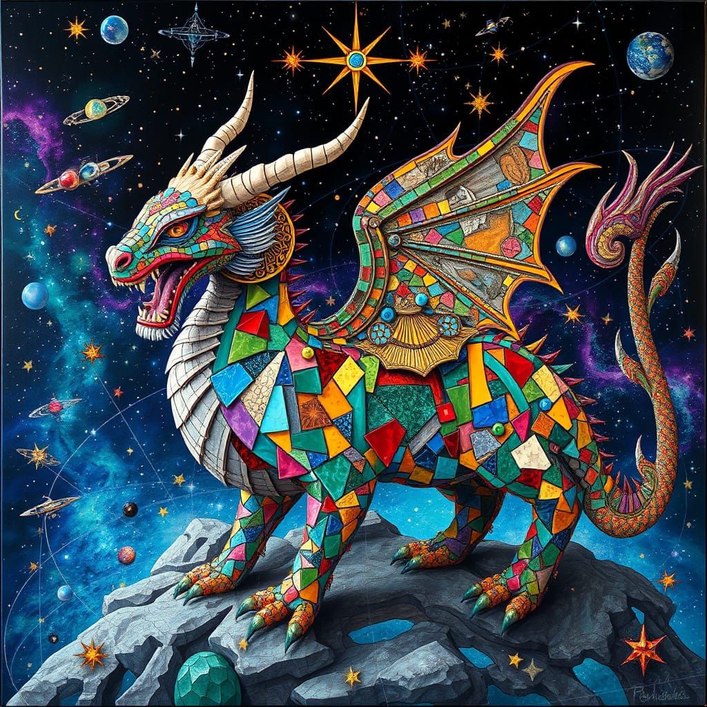 Cosmic Mosaic Creature in Vibrant Hues
