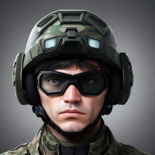 Futuristic American Cyber Warrior Portrait in Tactical Gear