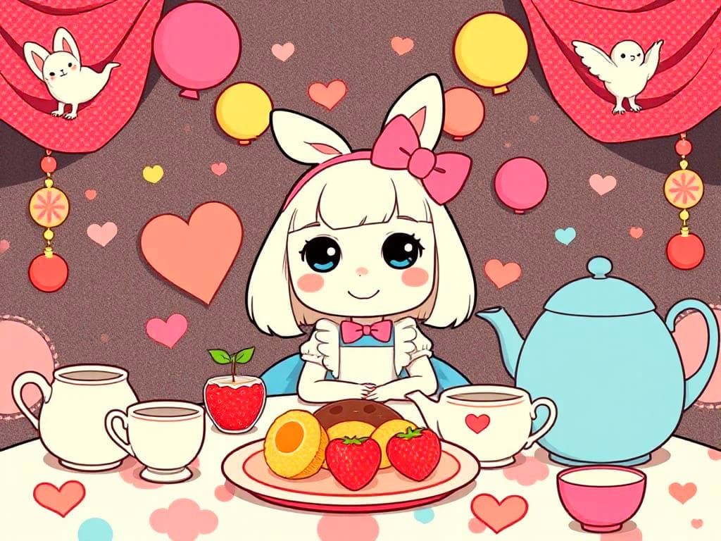 Alice's Mad Tea Party in Kawaii Art Style