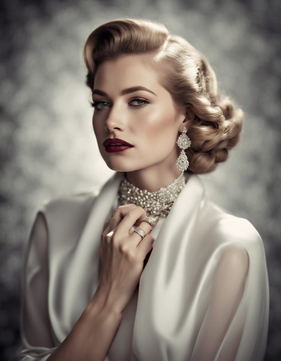 Elegant 1950s Hollywood Glamour Portrait in Black and White