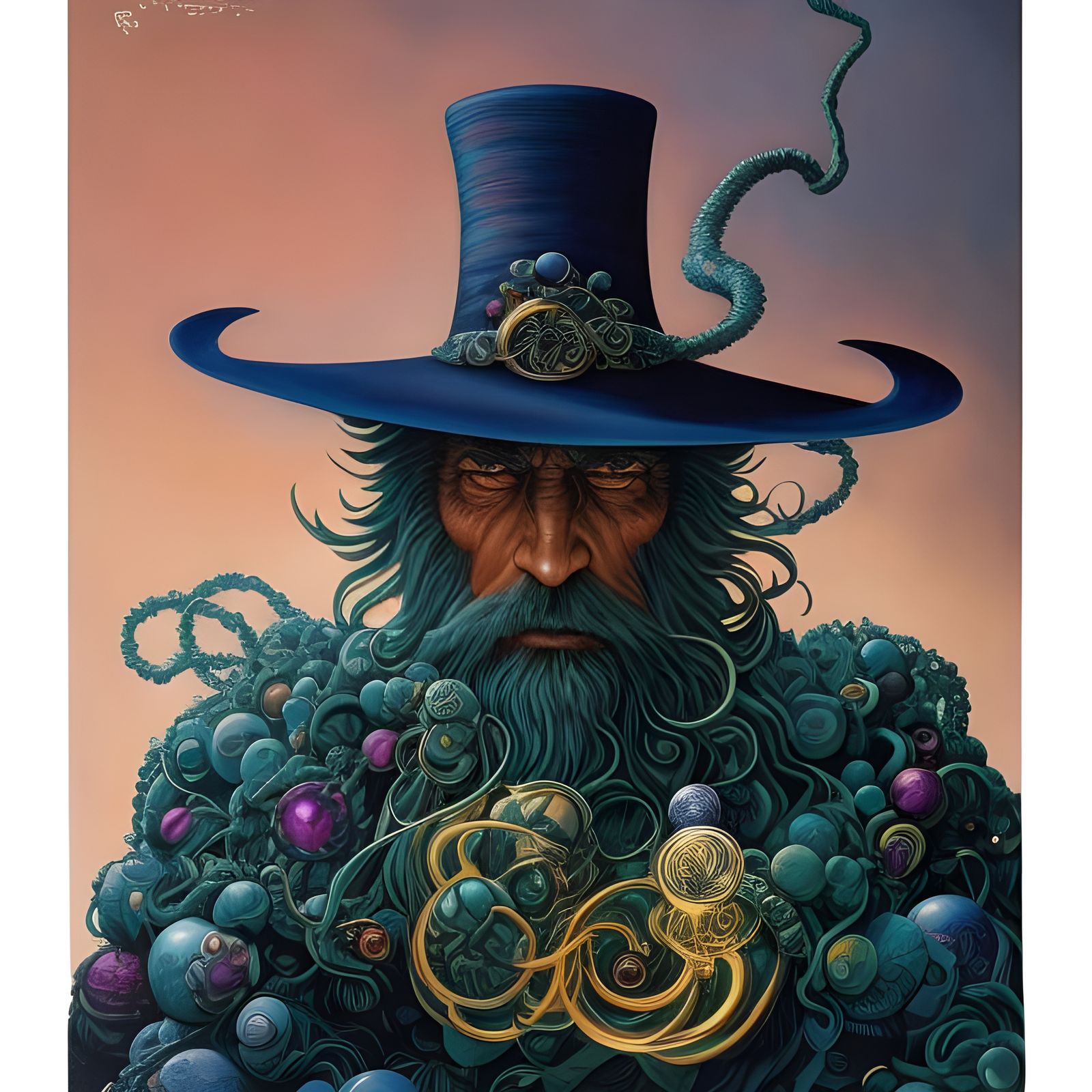 Detailed Sorcerer Portrait in Esher Style