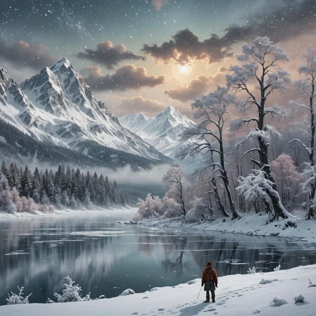 Fantasy Landscape with Blizzard in Digital Art Style