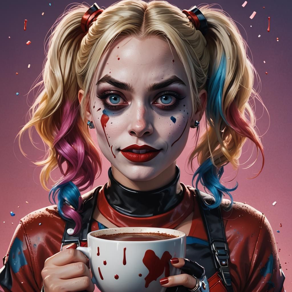 Harley Quinn Drinks Hot Chocolate: Splash Art
