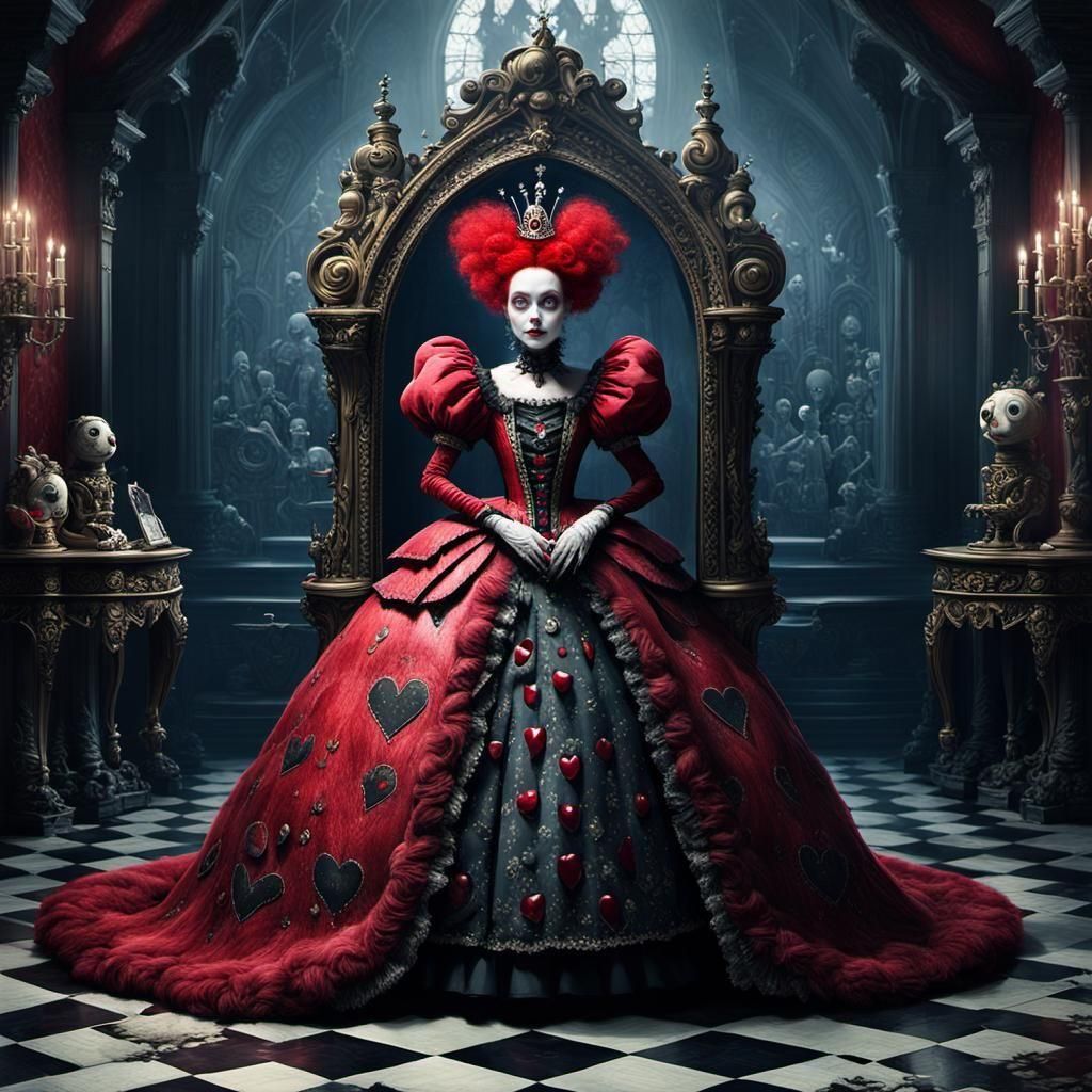 Red Queen in Dark Whimsical Tim Burton Style
