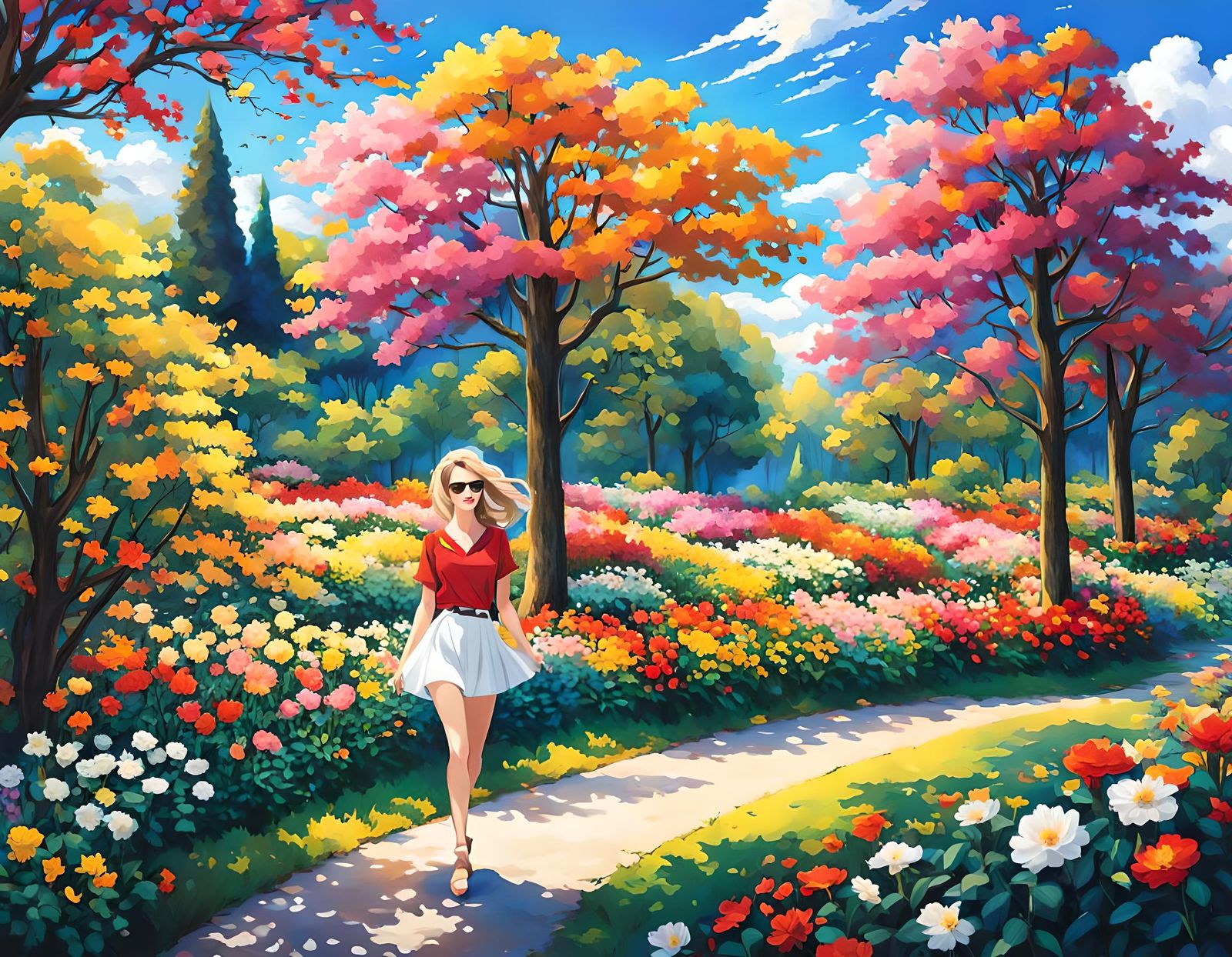 Anime Girl in Vivid Flower Garden Scene