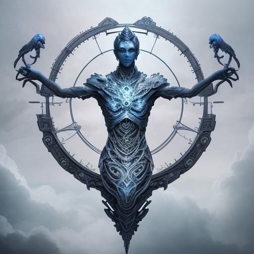 Futuristic Themis Tattoo with Celestial Dreamscape