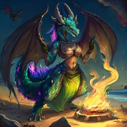 Blue-Green Dragoness Bellydancer at Night