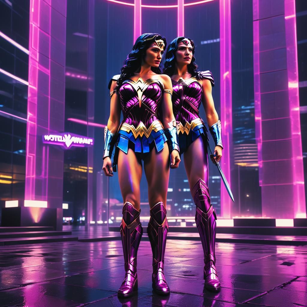 Wonder Woman at WTC Memorial: Synthwave Neon