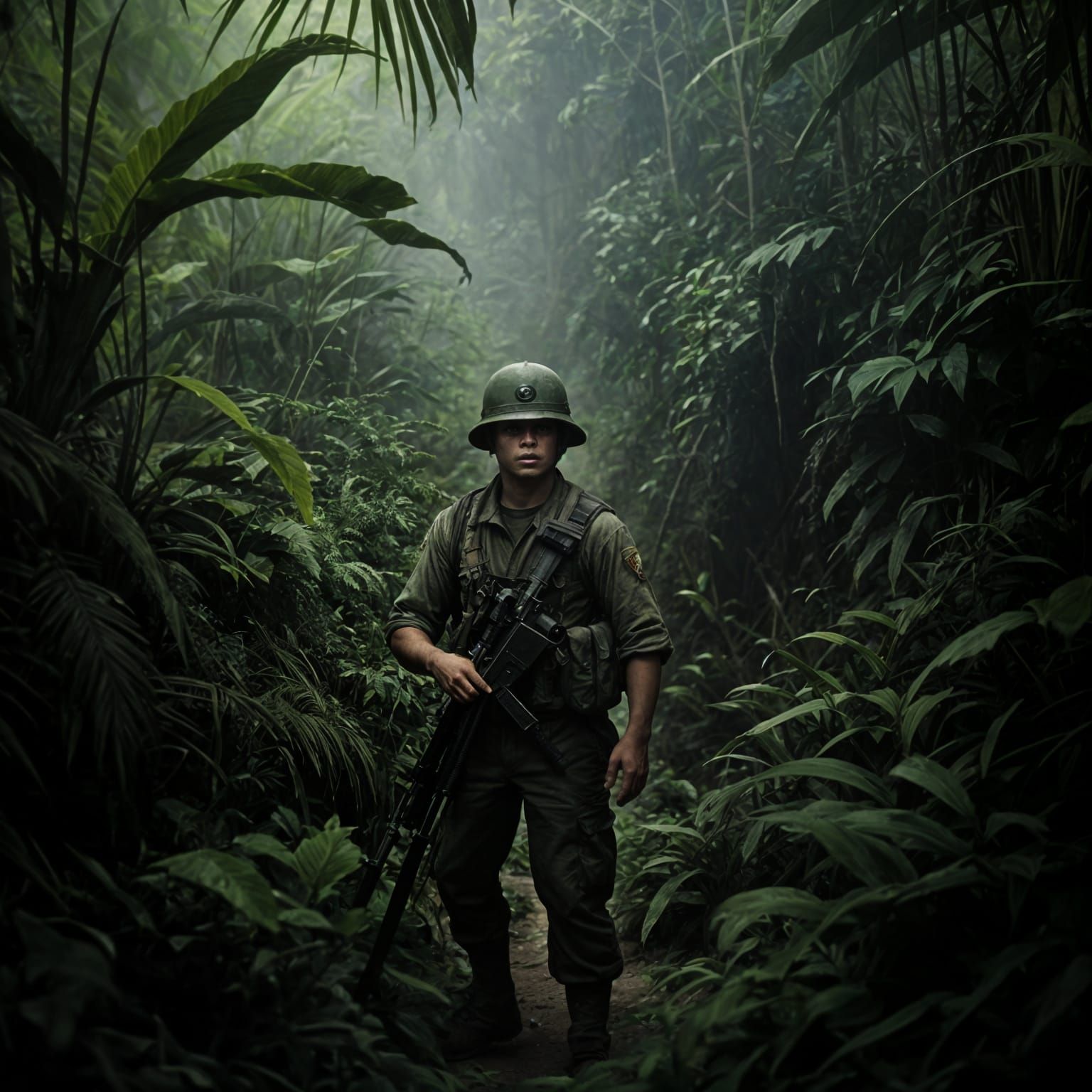Vietnam War Tunnel Rat in Jungle Film Still