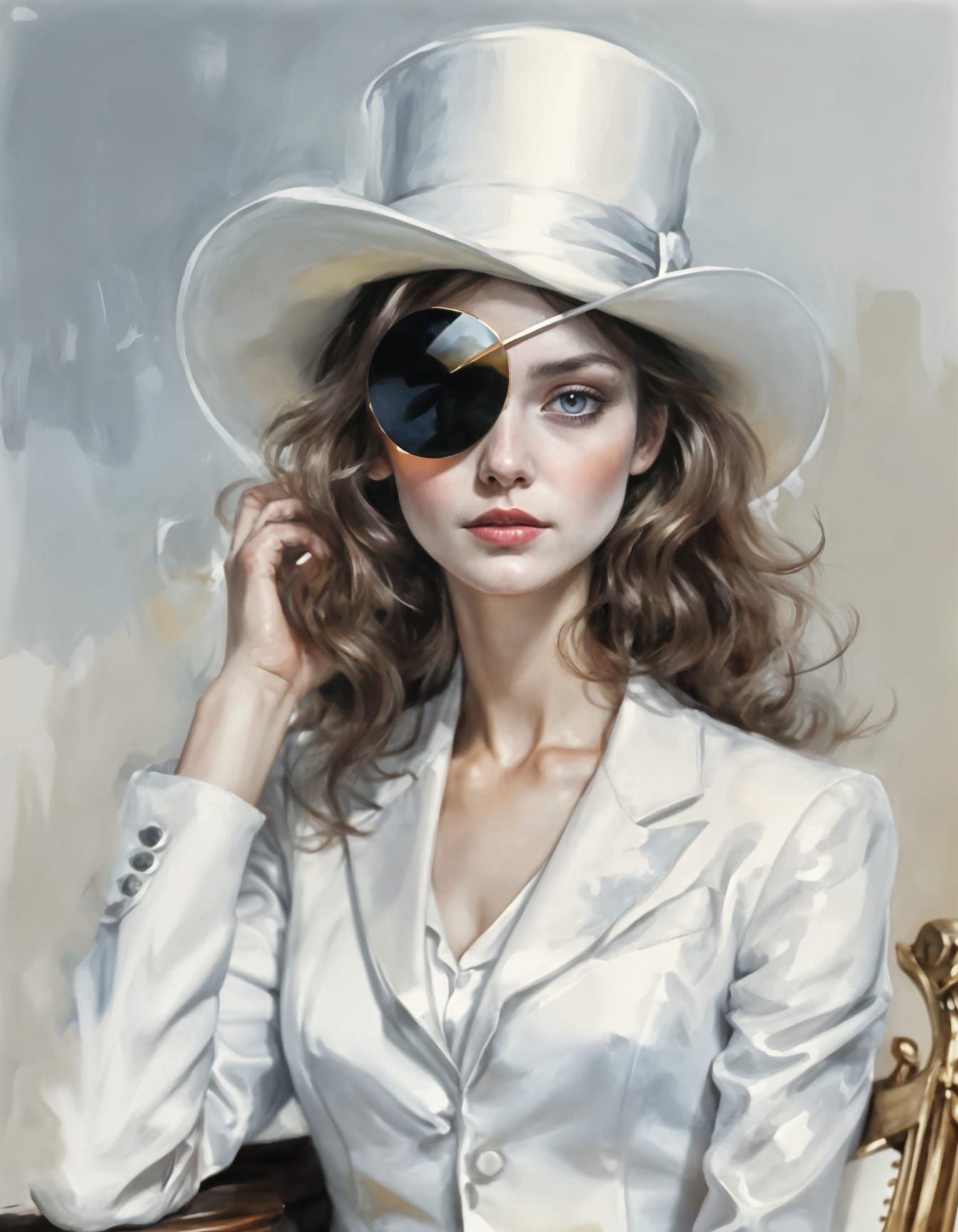 Elegant Woman in Tuxedo, Oil Painting Style