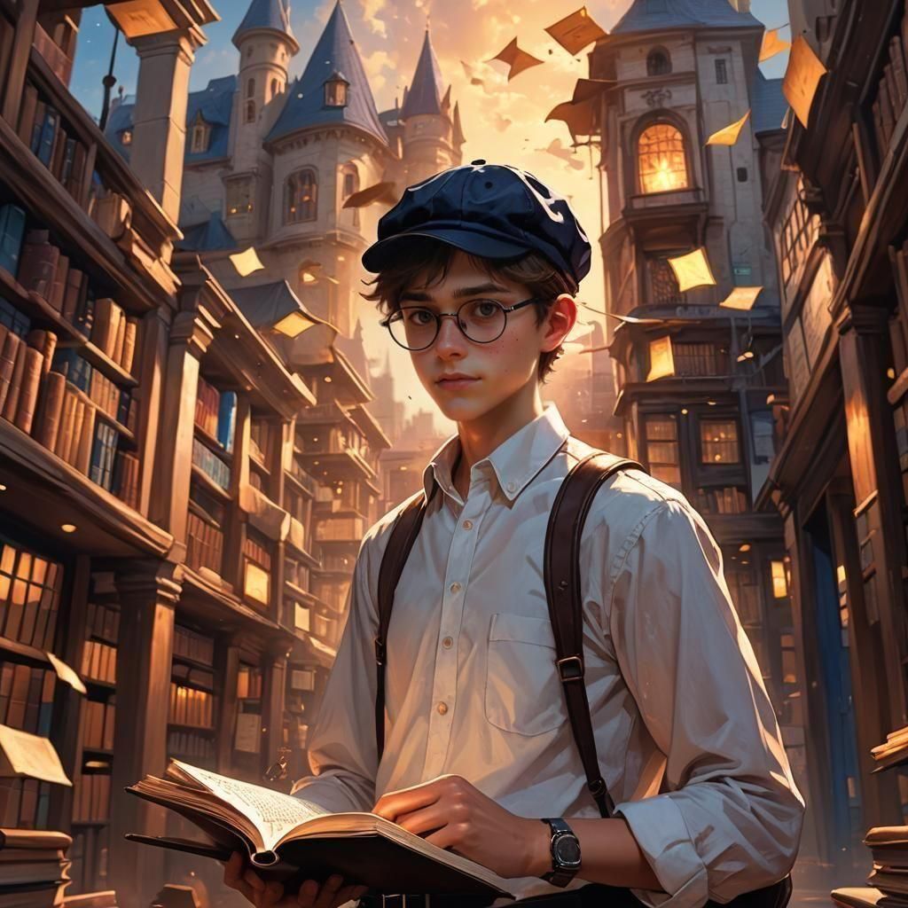 Boy with Cap in Detailed Fantasy Art, 8K