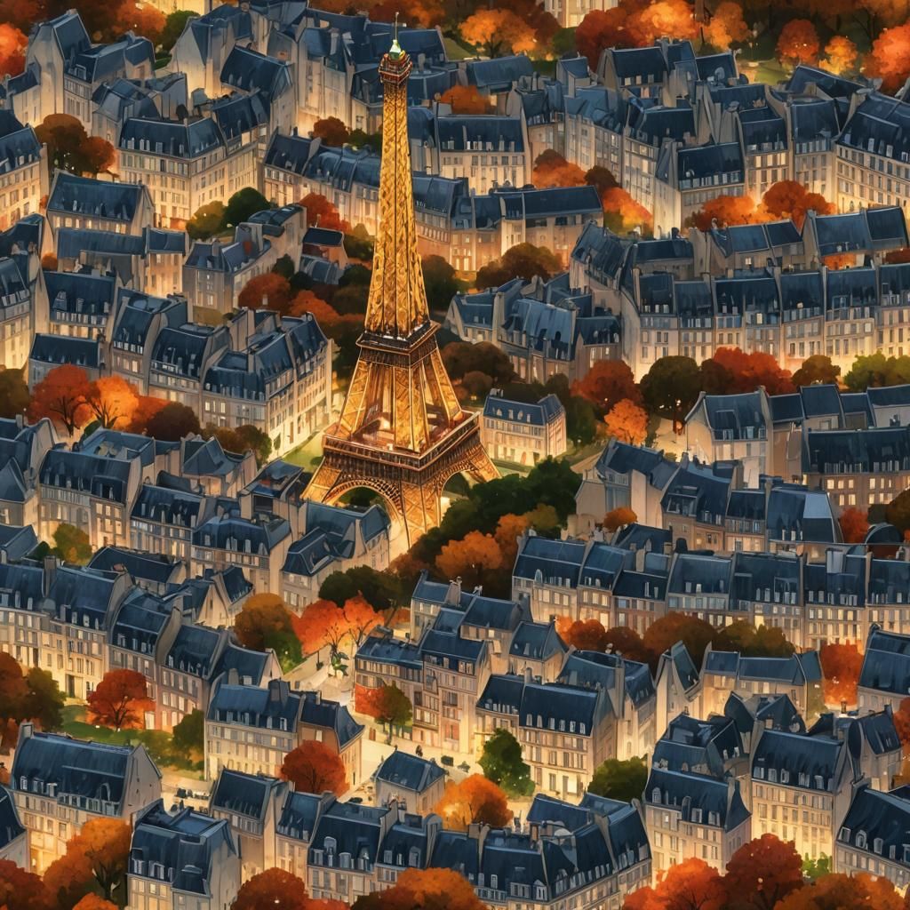 Eiffel Tower at Night in Anime Style